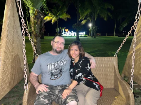 Jay (Nookie), the founder of KonekOS, with his Filipina wife at Sabin Resort in Leyte, Philippines
